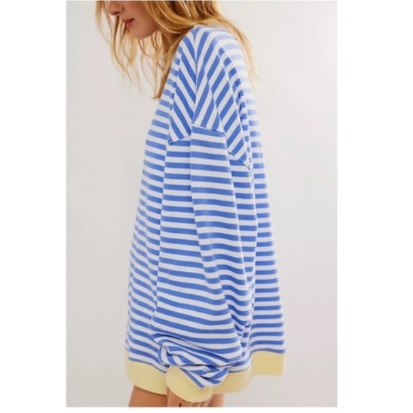 NEW Free People Classic Striped Oversized Crewneck - Picture 2 of 6